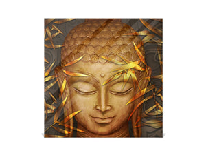 Wall Mounted Key Holder and Magnetic Dry-Erase Glass Board KN13 Abstract Graphics Series: Hand-drawn Buddha