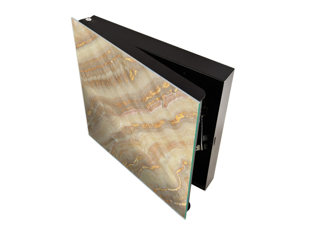 50 Key lock Box storage holder with Decorative front glass panel KN01 Marbles 1 Series: Golden mineral