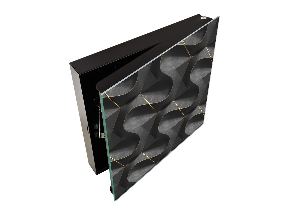Key Cabinet Storage Box with Frameless Glass White Board KN10 Decorative Surfaces Series: Black waves