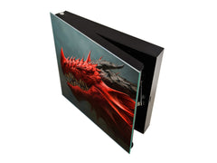 Wall Mounted Key Holder and Magnetic Dry-Erase Glass Board KN13 Abstract Graphics Series: Fierce dragon