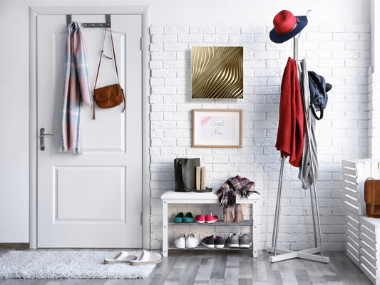 Decorative Key Box with Magnetic Glass Dry-Erase Board KN08 Golden Waves Series: Golden metal strips