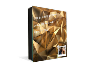 Decorative Key Box with Magnetic Glass Dry-Erase Board KN08 Golden Waves Series: Stylish triangles