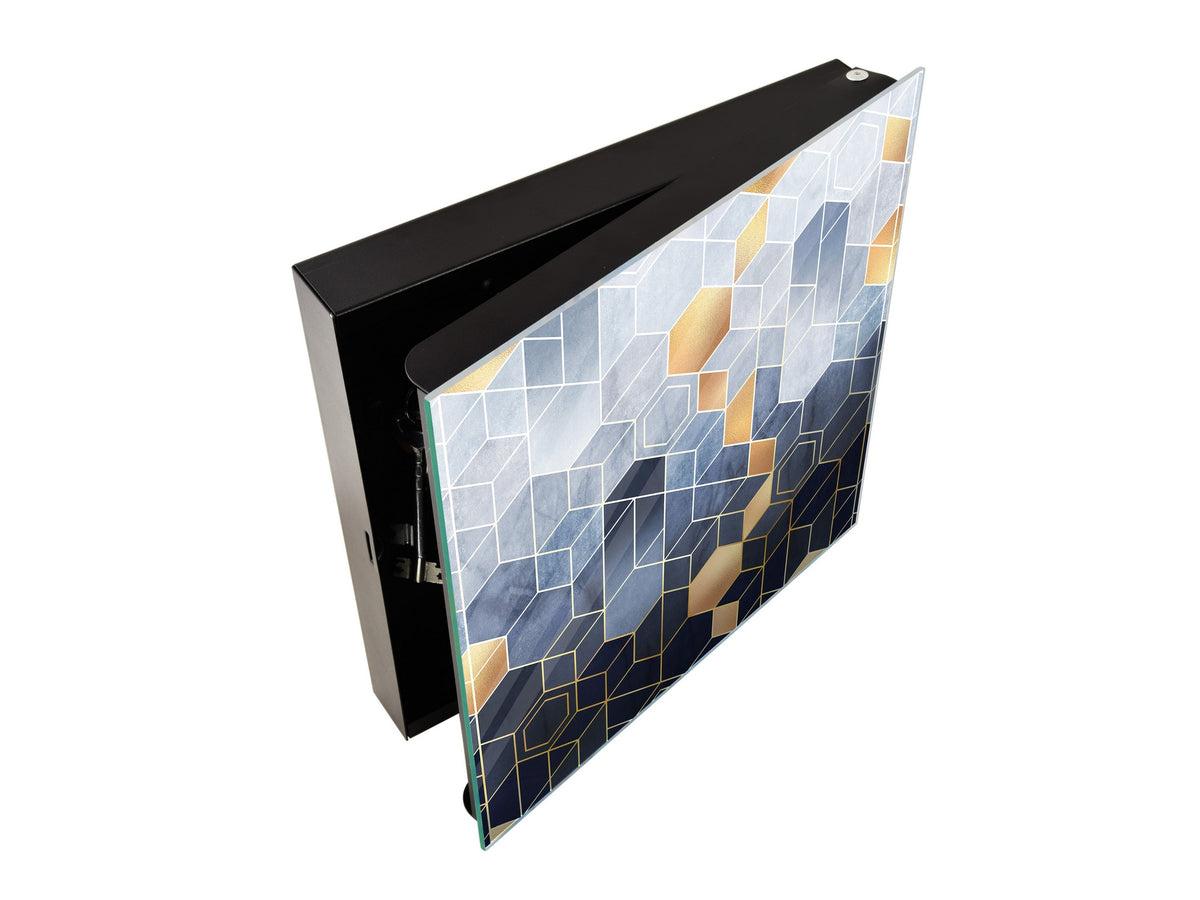 50 Keys Cabinet with Decorative Front Panel and Glass White Board KN06: Textures and tiles 2 Series: Golden-blue geometric abstraction