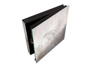 Decorative key Storage Cabinet with Glass White Board KN07: Tropical palm leaves