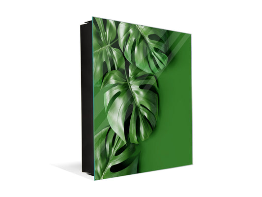 Decorative Key Organizer with Magnetic Surface Dry-Erase Board KN11 Tropical Leaves Series: Green monstera deliciosa