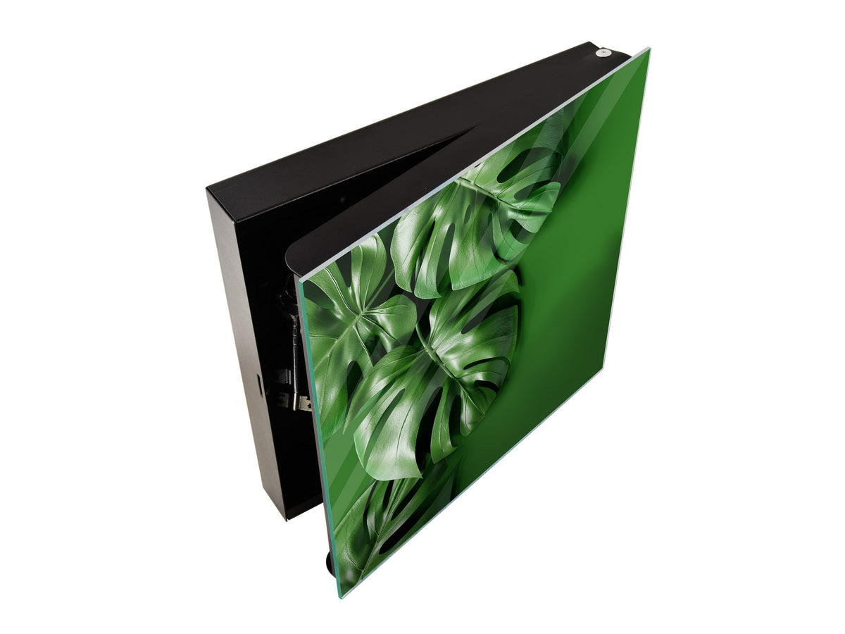 Decorative Key Organizer with Magnetic Surface Dry-Erase Board KN11 Tropical Leaves Series: Green monstera deliciosa