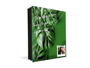 Decorative Key Organizer with Magnetic Surface Dry-Erase Board KN11 Tropical Leaves Series: Green monstera deliciosa