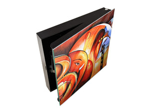 Wall Mounted Key Holder and Magnetic Dry-Erase Glass Board KN13 Abstract Graphics Series: Ethnic abstraction