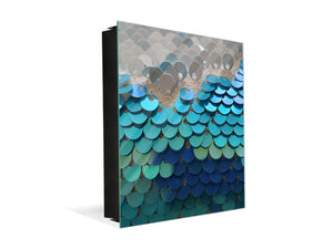 Key Cabinet Storage Box with Frameless Glass White Board KN10 Decorative Surfaces Series: Turquoise fish-like scale