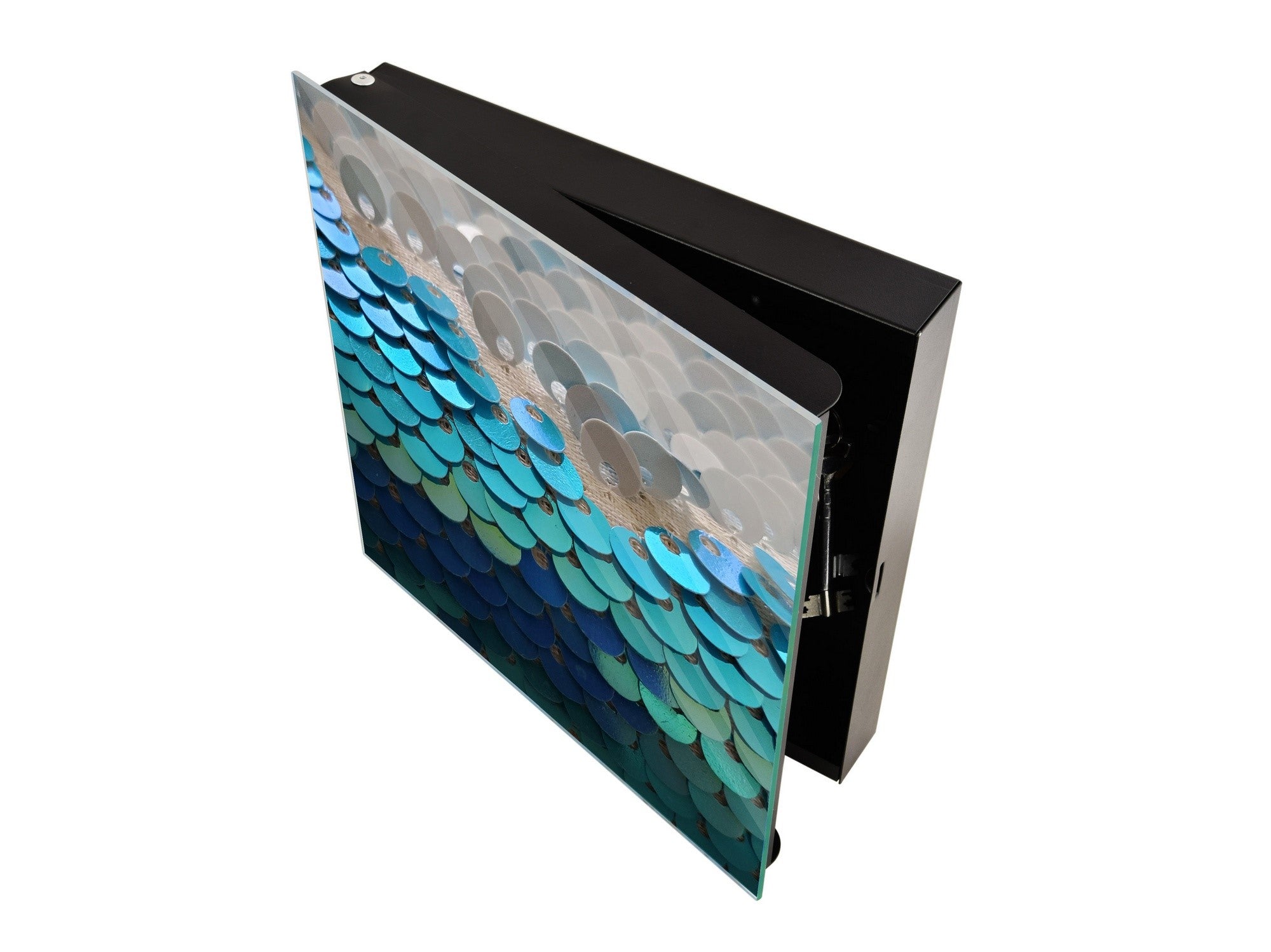 Key Cabinet Storage Box with Frameless Glass White Board KN10 Decorative Surfaces Series: Turquoise fish-like scale