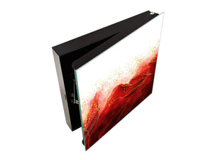 50 Key lock Box storage holder with Decorative front glass panel KN01 Marbles 1 Series: Red marble leaves