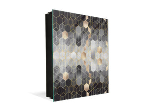 50 Keys Cabinet with Decorative Front Panel and Glass White Board KN06: Textures and tiles 2 Series: Golden-black geometric abstraction