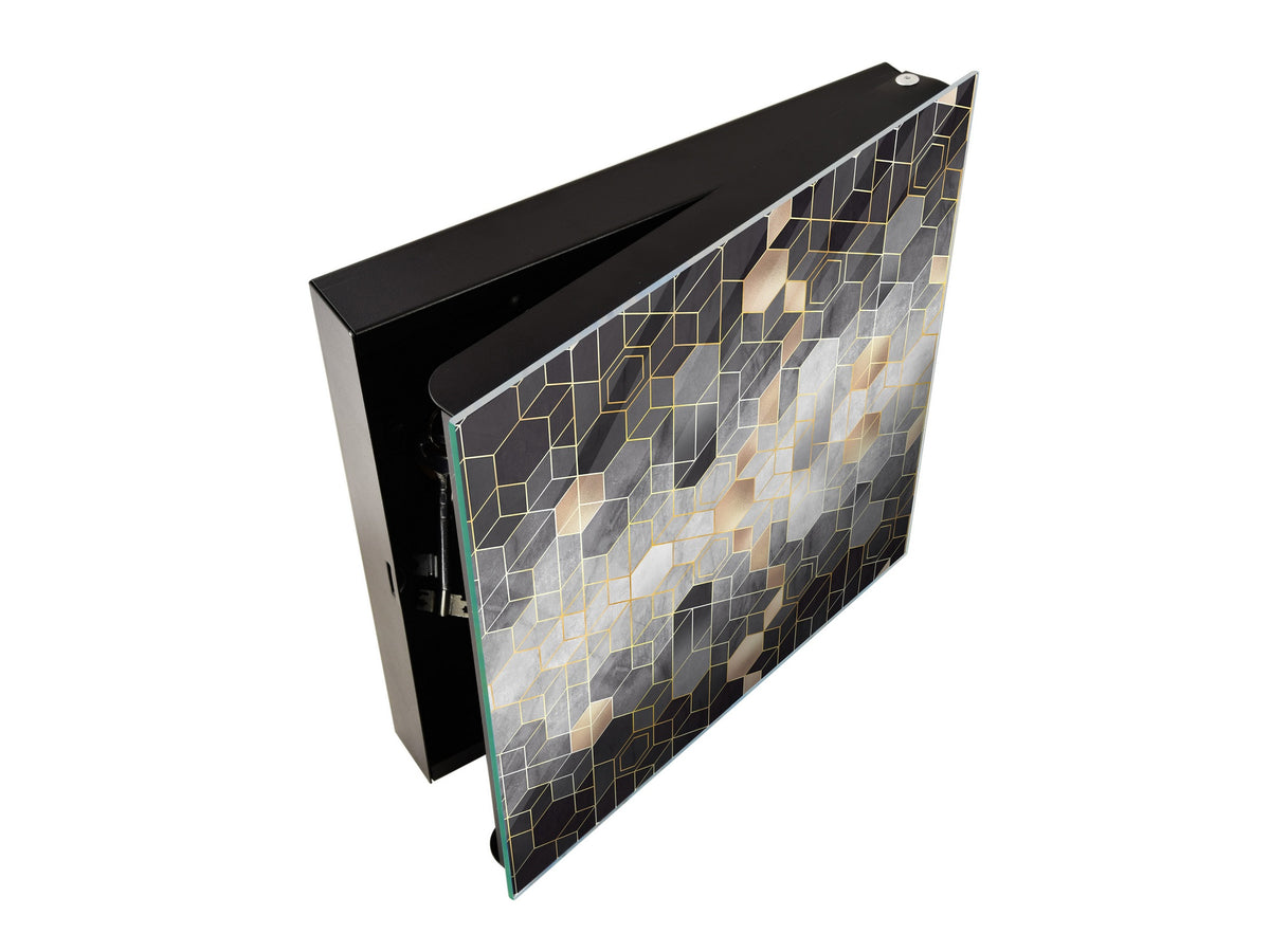 50 Keys Cabinet with Decorative Front Panel and Glass White Board KN06: Textures and tiles 2 Series: Golden-black geometric abstraction