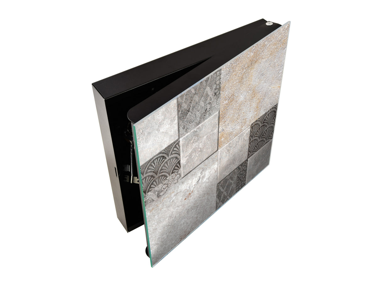 Decorative key Storage Cabinet with Glass White Board KN07: Stone mosaic background