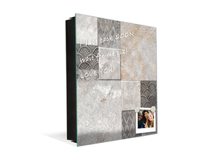Decorative key Storage Cabinet with Glass White Board KN07: Stone mosaic background