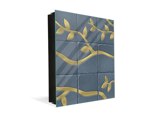 Elegant Key Organizer for 50 Key Together with Dry Erase Board KN05 Textures and tiles 1 Series: Golden branches on a blue background