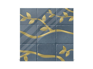 Elegant Key Organizer for 50 Key Together with Dry Erase Board KN05 Textures and tiles 1 Series: Golden branches on a blue background