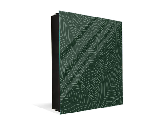 Decorative key Storage Cabinet with Glass White Board KN07: Vintage leaves and patterns Series: Abstract banana leaves