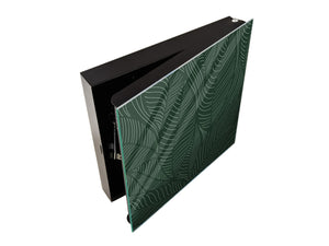 Decorative key Storage Cabinet with Glass White Board KN07: Vintage leaves and patterns Series: Abstract banana leaves