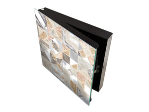 Decorative key Storage Cabinet with Glass White Board KN07: Retro tiles pattern