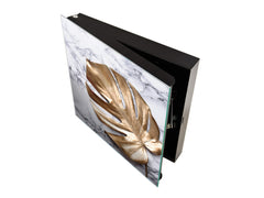 Decorative Key Organizer with Magnetic Surface Dry-Erase Board KN11 Tropical Leaves Series: Golden leaf on marble