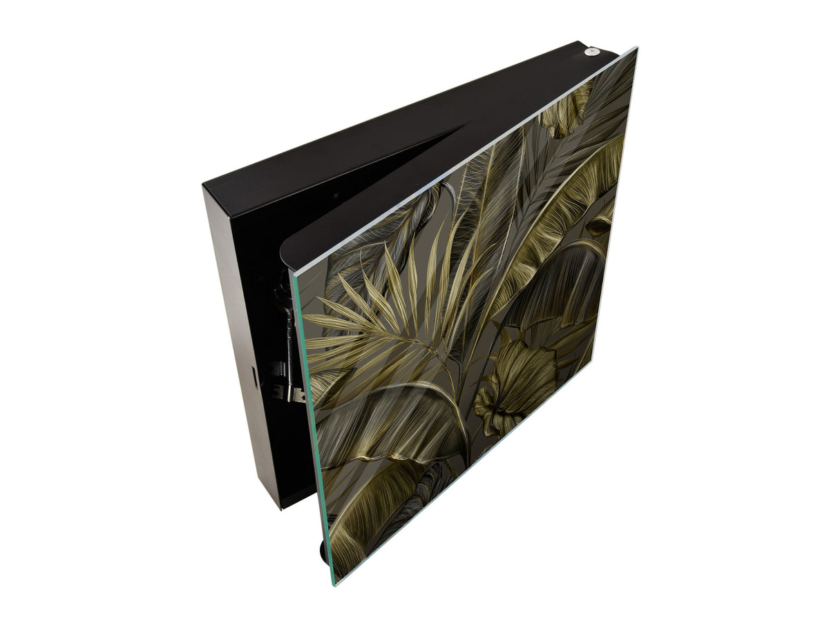 Decorative Key Organizer with Magnetic Surface Dry-Erase Board KN11 Tropical Leaves Series: Dark banana leaves