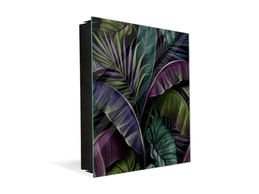 Decorative Key Organizer with Magnetic Surface Dry-Erase Board KN11 Tropical Leaves Series: Dark exotic pattern