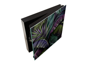 Decorative Key Organizer with Magnetic Surface Dry-Erase Board KN11 Tropical Leaves Series: Dark exotic pattern