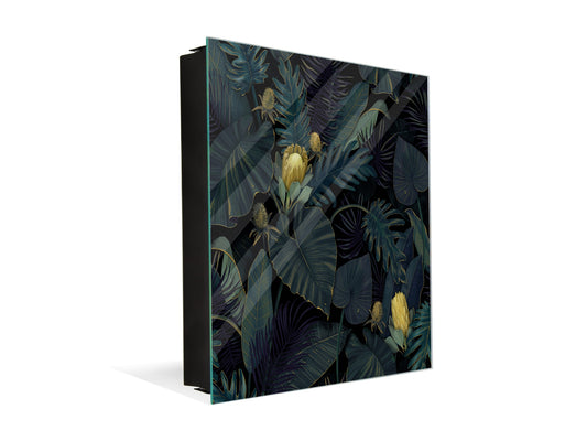 Decorative Key Organizer with Magnetic Surface Dry-Erase Board KN11 Tropical Leaves Series: Leafy wallpaper