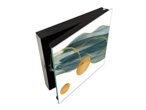 Decorative key Storage Cabinet with Glass White Board KN07: Gold abstract lines