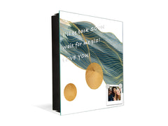 Decorative key Storage Cabinet with Glass White Board KN07: Gold abstract lines