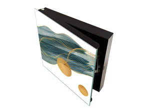 Decorative key Storage Cabinet with Glass White Board KN07: Gold abstract lines