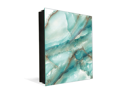 50 Key lock Box storage holder with Decorative front glass panel KN01 Marbles 1 Series: Cold blue onyx