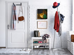 Decorative Key Organizer with Magnetic Surface Dry-Erase Board KN11 Tropical Leaves Series: Painted gold leaves