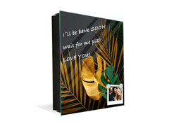 Decorative Key Organizer with Magnetic Surface Dry-Erase Board KN11 Tropical Leaves Series: Painted gold leaves