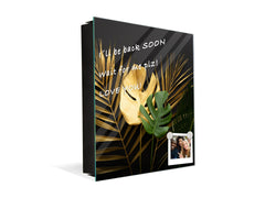 Decorative Key Organizer with Magnetic Surface Dry-Erase Board KN11 Tropical Leaves Series: Leave texture on black background