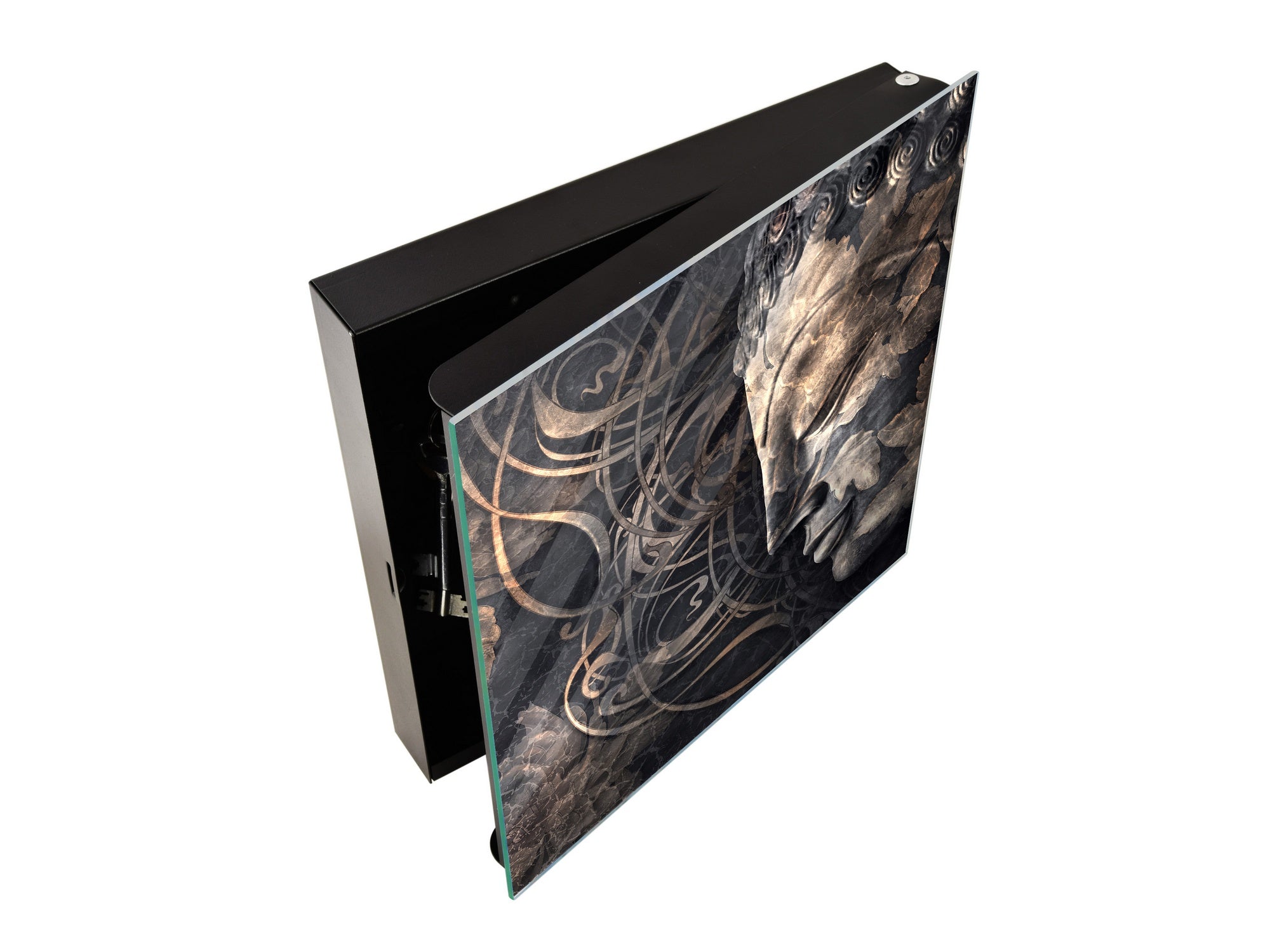 Wall Mounted Key Holder and Magnetic Dry-Erase Glass Board KN13 Abstract Graphics Series: Buddha digital art