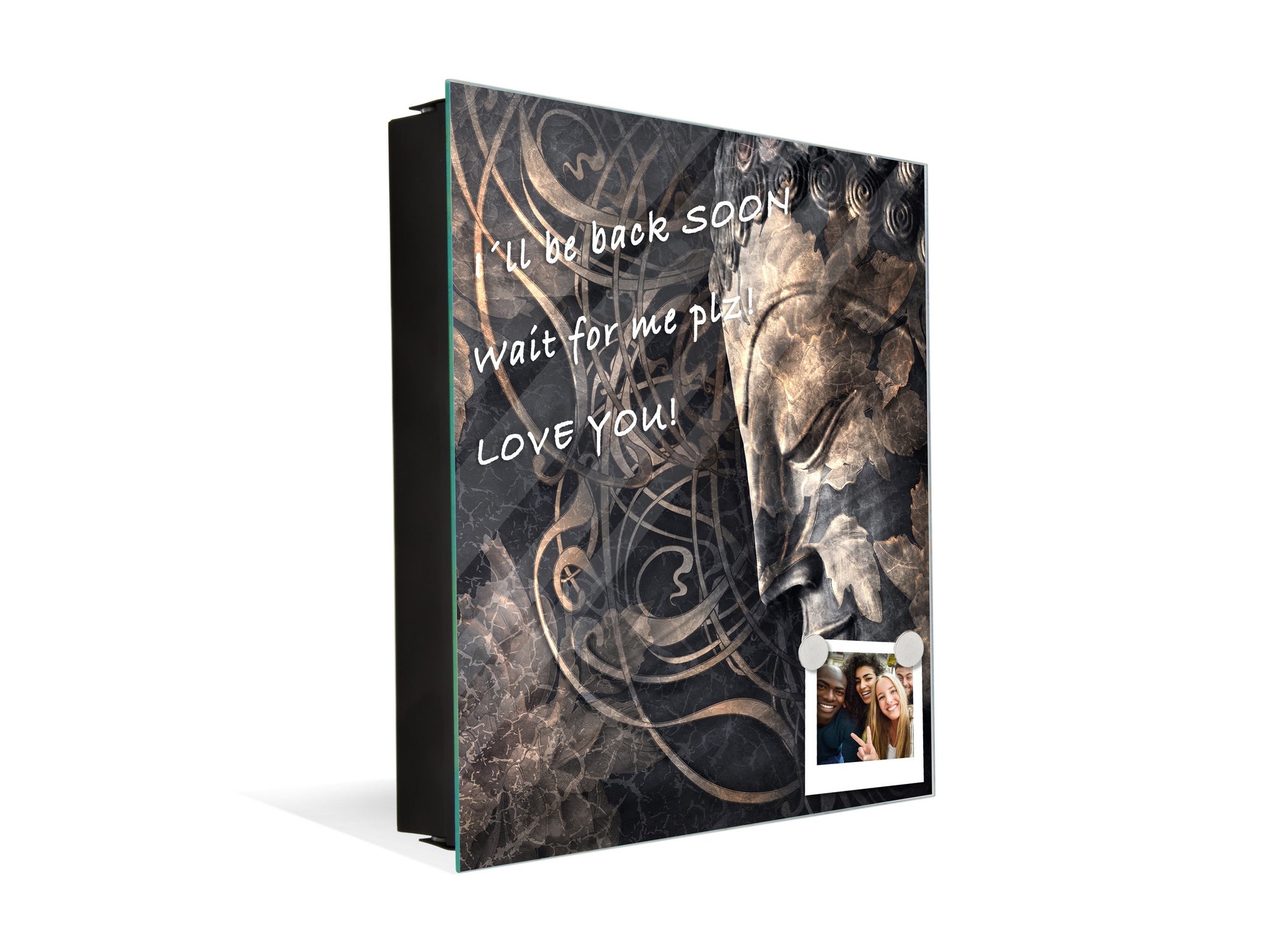 Wall Mounted Key Holder and Magnetic Dry-Erase Glass Board KN13 Abstract Graphics Series: Buddha digital art