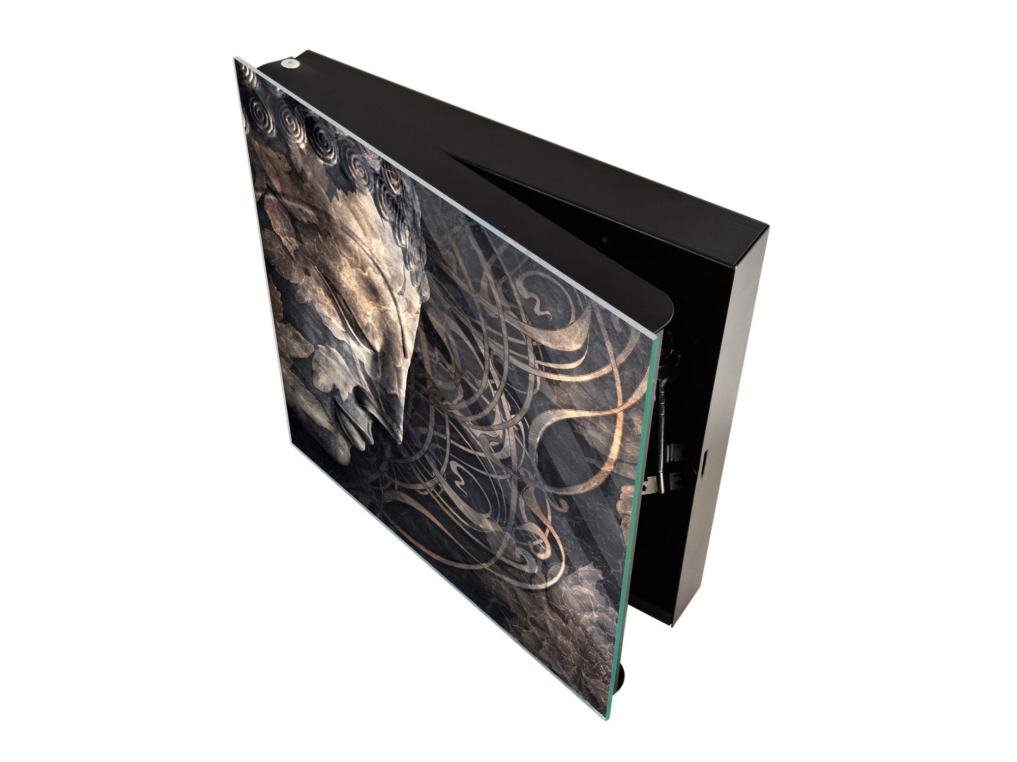 Wall Mounted Key Holder and Magnetic Dry-Erase Glass Board KN13 Abstract Graphics Series: Buddha digital art