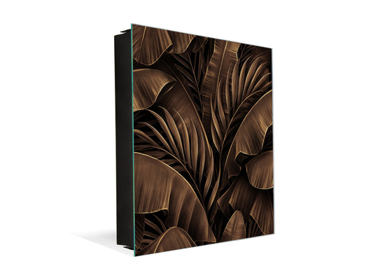 Decorative Key Organizer with Magnetic Surface Dry-Erase Board KN11 Tropical Leaves Series: Bronze banana leaves