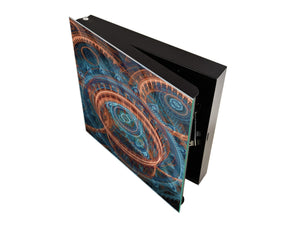 Wall Mounted Key Holder and Magnetic Dry-Erase Glass Board KN13 Abstract Graphics Series: Fiery wheels