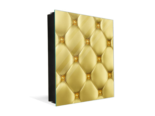 Key Cabinet Storage Box with Frameless Glass White Board KN10 Decorative Surfaces Series: Golden leather upholstery 1