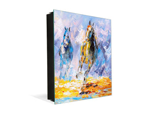 Dekorative Key Box mit magnetischer, trocken abwischbarer Glastafel K14 Weltliche Motive:  Pferderennen