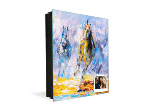 Dekorative Key Box mit magnetischer, trocken abwischbarer Glastafel K14 Weltliche Motive:  Pferderennen