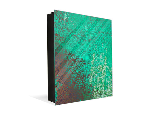 50 keys cabinet with Decorative front panel and Glass white board KN04 Rusted textures Series: Oxidized copper ornament