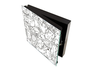 Key Storage Box with Your Design Glass White Board K02 Doodle cats