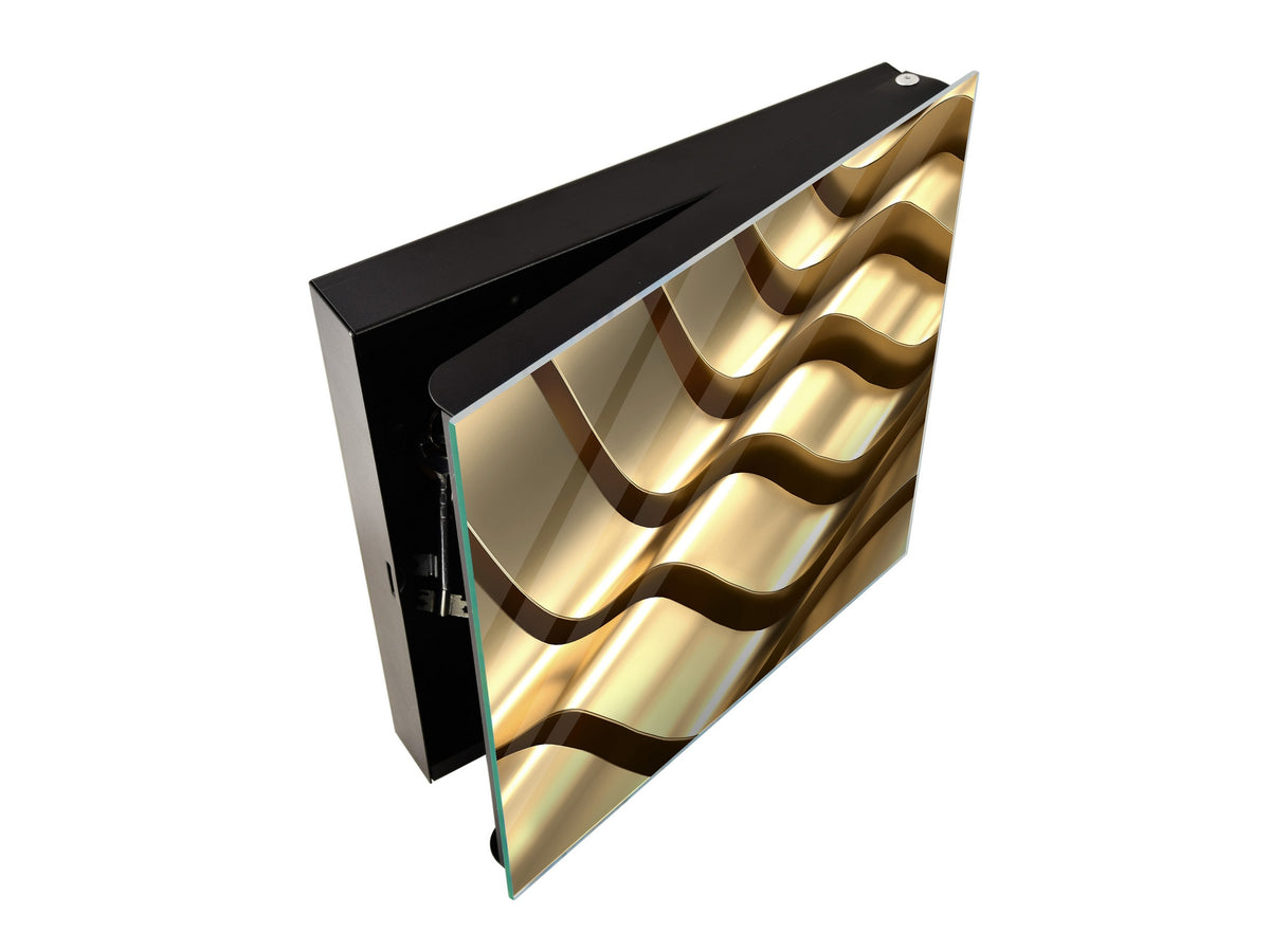 Decorative Key Box with Magnetic Glass Dry-Erase Board KN08 Golden Waves Series: Abstract waves