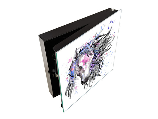 Boîte porte-clés dotée de 50 crochets pour petite entreprise K11 Tête de cheval ethnique