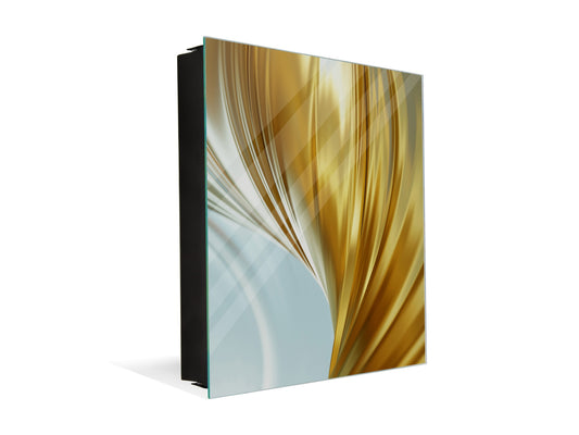 Decorative Key Box with Magnetic Glass Dry-Erase Board KN08 Golden Waves Series: Gold satin background