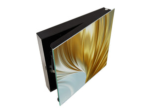 Decorative Key Box with Magnetic Glass Dry-Erase Board KN08 Golden Waves Series: Gold satin background